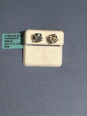 Moissanite 925 Sterling Silver Screw back stud earrings. 9mm. 6.0ctw